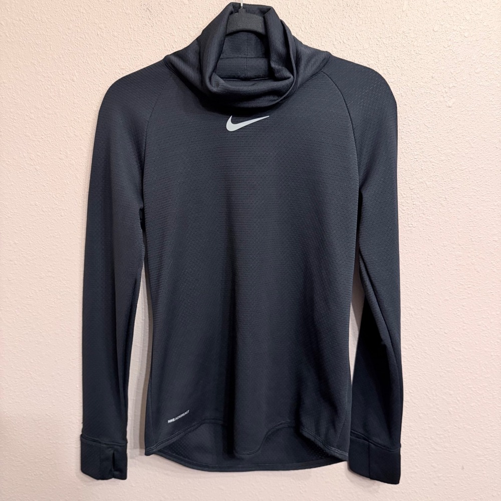 Nike AeroReact Womens Small Black Cowl Neck Long Sleeve Running Top Thumbholes